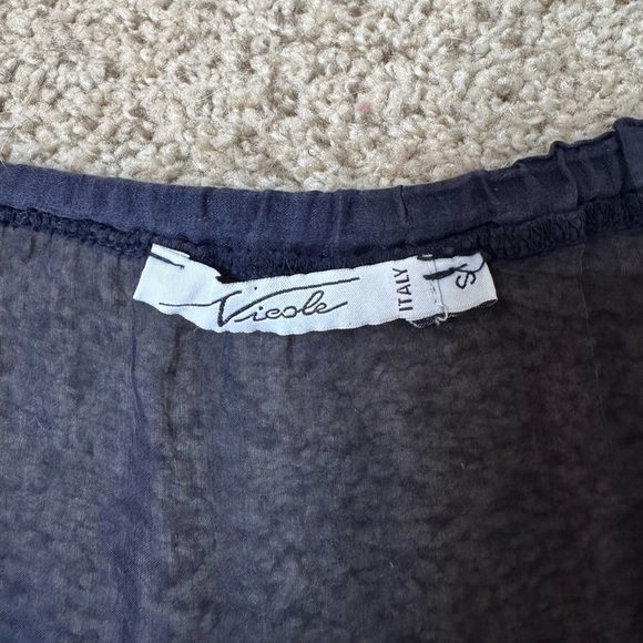 Italian Navy Whimsy Goth Sheer Layers Bohemian Airy Embroidered Gauze Peasant - Picture 2 of 9